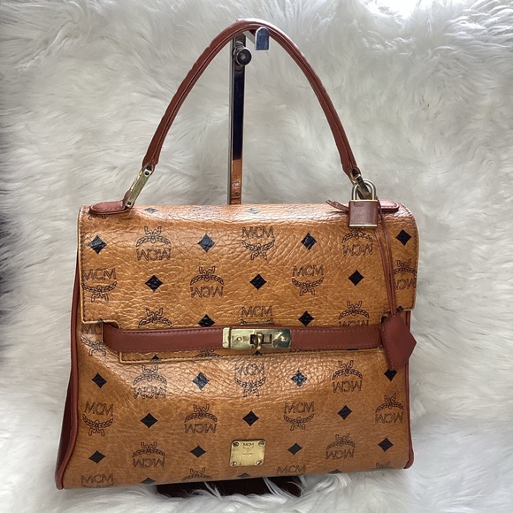 MCM Handbags - MCM Brown Visetos Leather Handbag MCM Kelly style